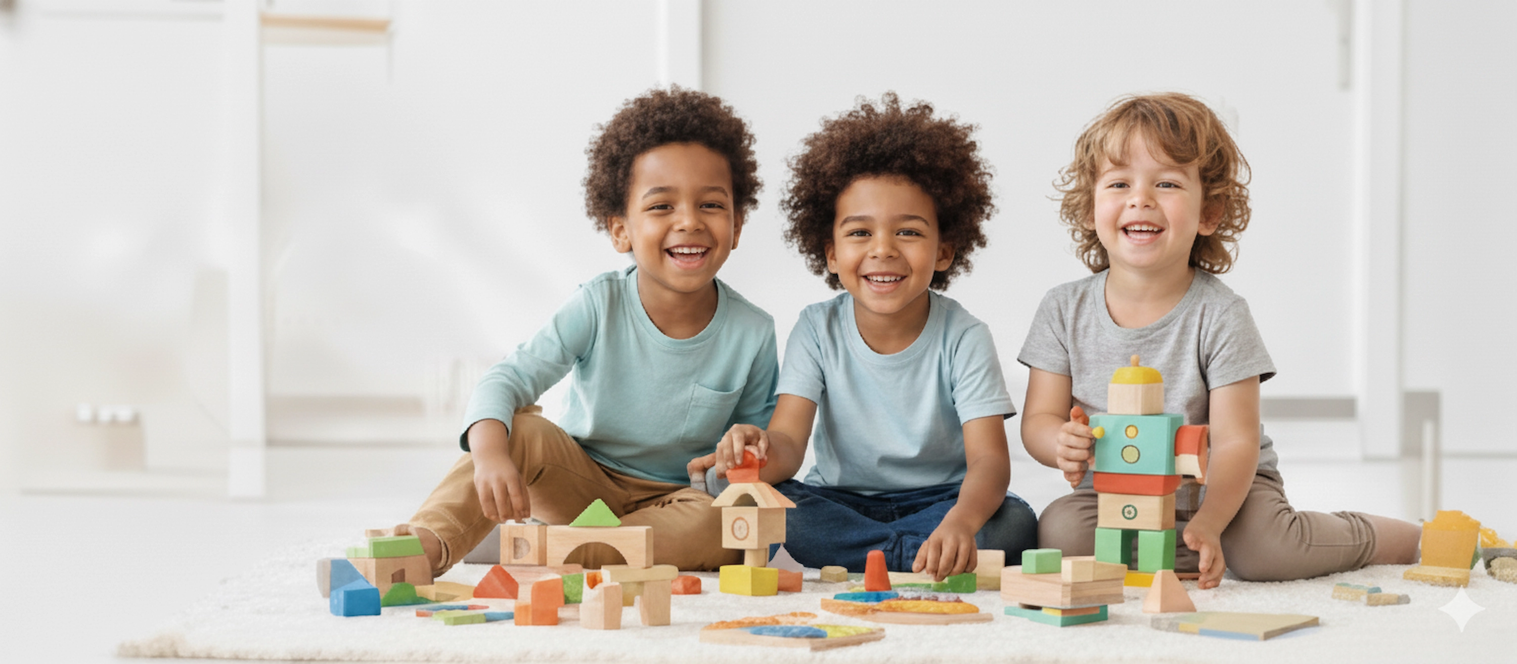 Enfants jouant avec un jeu de construction en bois